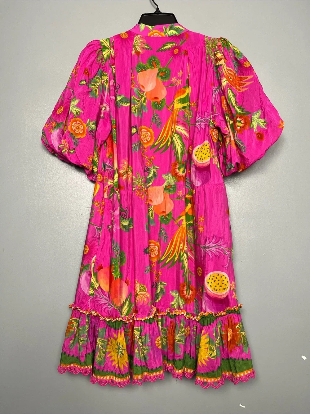 FARM Rio Delicate Fruit Garden Mini Dress Pink Floral Puff Sleeve Women’s Size S - Picture 2 of 7